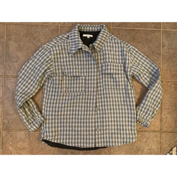 PacSun XS/S Quilted Lined Plaid Shacket Black Gray White Check Button Down Shirt - Picture 1 of 11